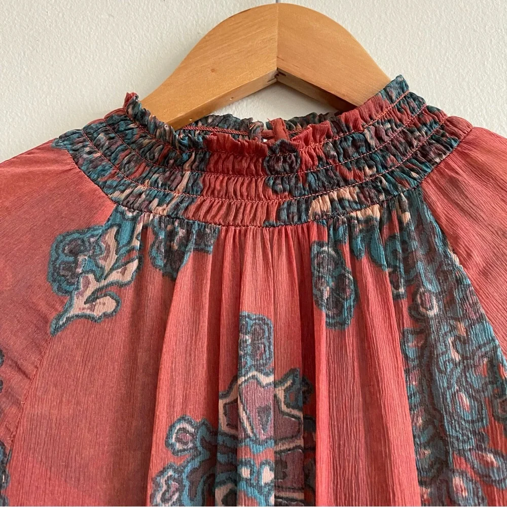 Free People Forget Me Not Moonstruck Mini‎ Dress Paisley Print Size M Red